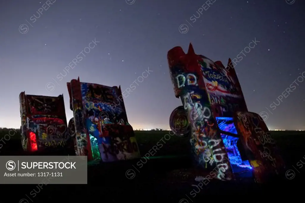 Buried cars at a ranch, Cadillac Ranch, Amarillo, Texas, USA