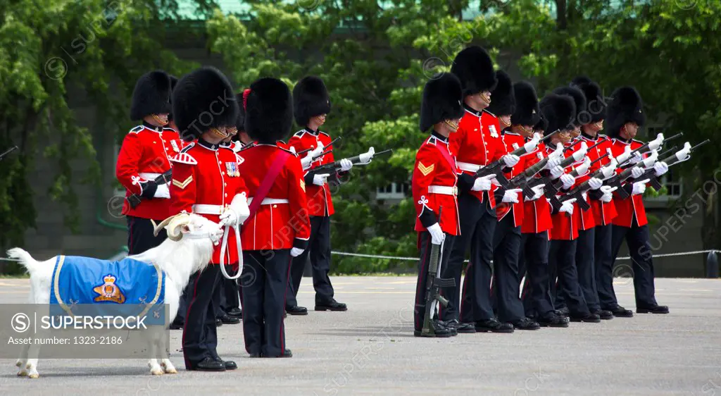 Changing of the Guard of the Royal 22nd Regiment with the goat mascot in the Citadel, Quebec City, Quebec, Canada