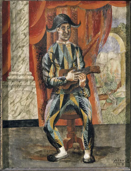 Harlequin With Guitar by Pablo Picasso, 1918, 1881-1973, France, Paris, Collection H. Berggruen