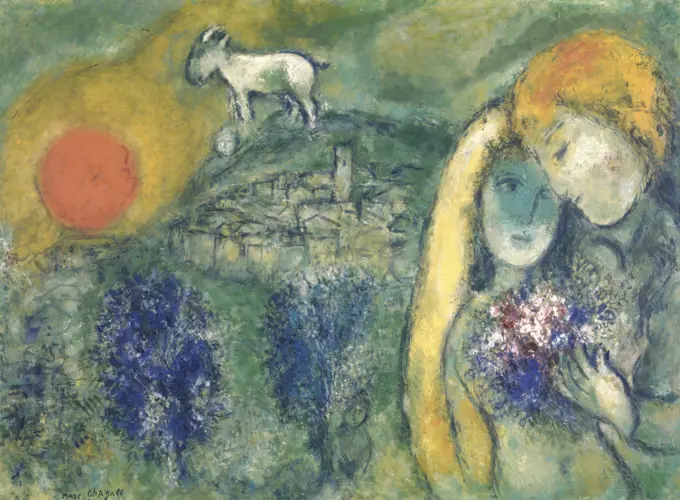 Lovers Of Vence by Marc Chagall, Oil on canvas, 1957, 1887-1985, Private Collection