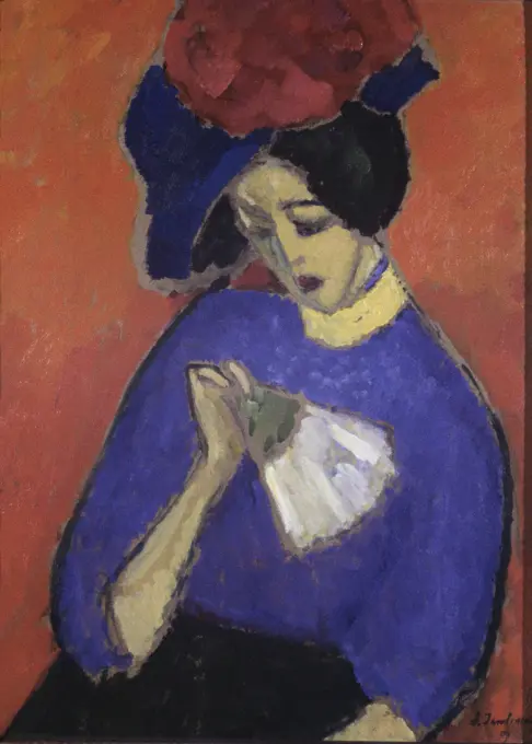 Lady With A Fan by Alexej von Jawlensky, 1909, 1867-1941, Germany, Wiesbaden, Museum Wiesbaden