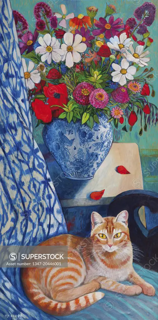 Cat with bouquet - honoring Valadon, Isy Ochoa