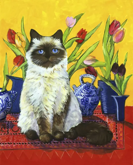 Cat & Tulips I 1997 Isy Ochoa (b.1961/French) Oil on canvas Private Collection 