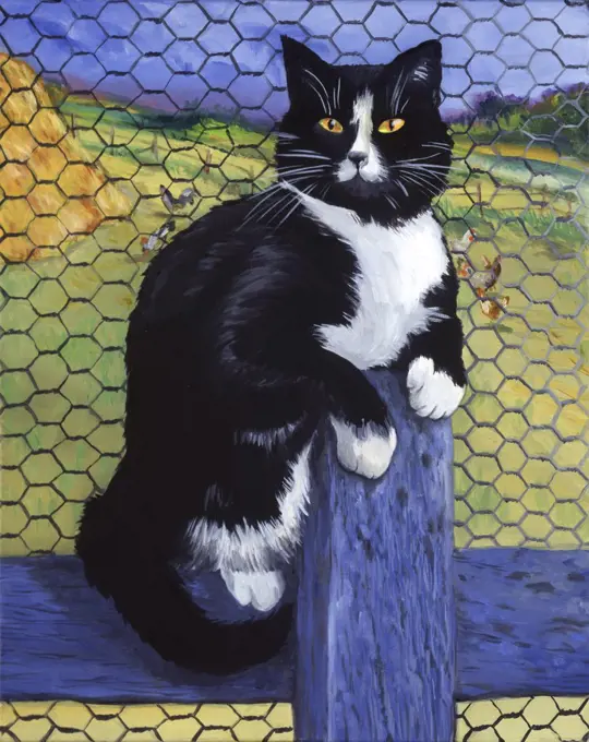 Cat at the Henhouse 1997 Isy Ochoa (b.1961 French) Oil on canvas