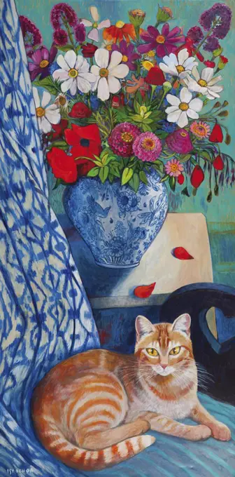 Cat with bouquet - honoring Valadon, Isy Ochoa