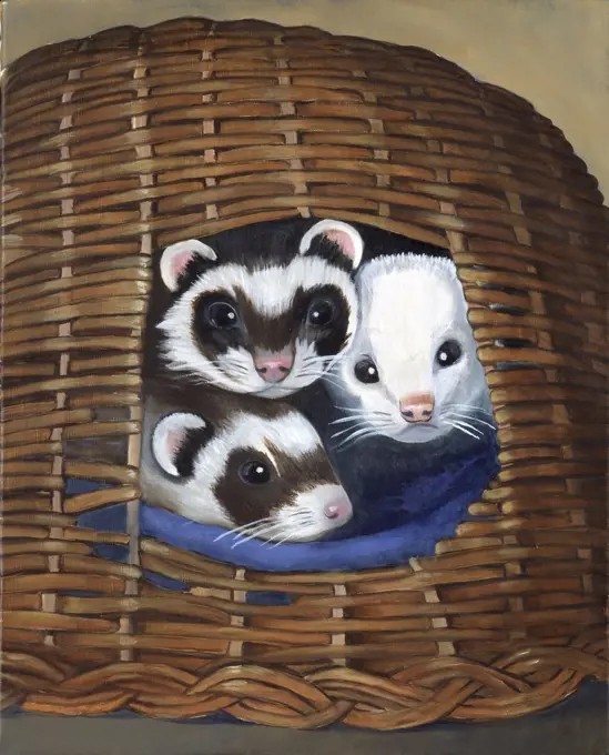 Three Ferrets  1997 Isy Ochoa (b.1961 French) Oil on canvas