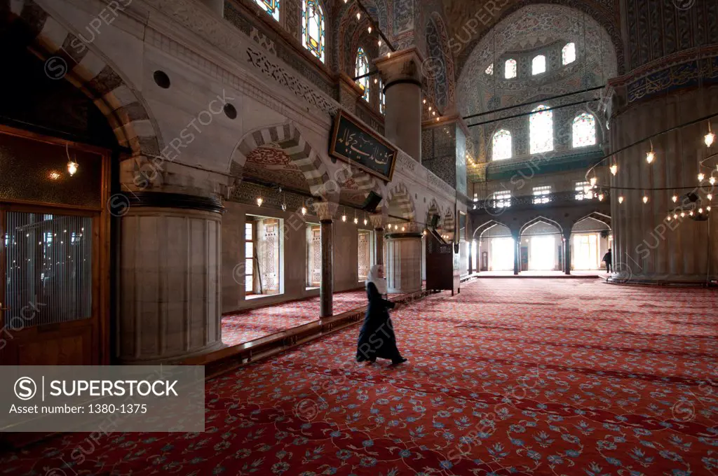 Interiors of a mosque, Blue Mosque, Istanbul, Turkey