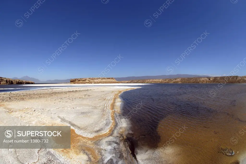 Panoramic view of a salt lake, Lake Asal, Djibouti