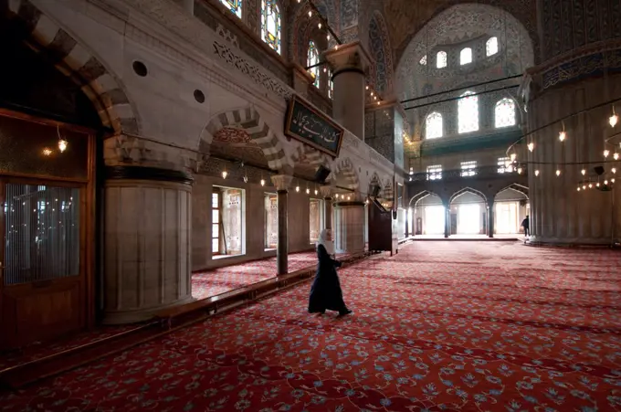 Interiors of a mosque, Blue Mosque, Istanbul, Turkey