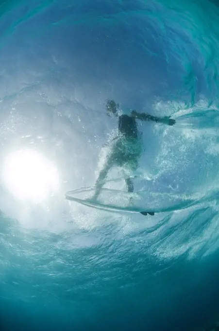 Underwater view of kiteboarding at kite beach in Bonaire