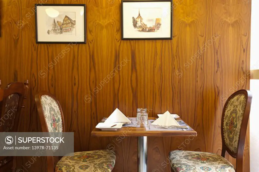 Interior of restaurant with table settings