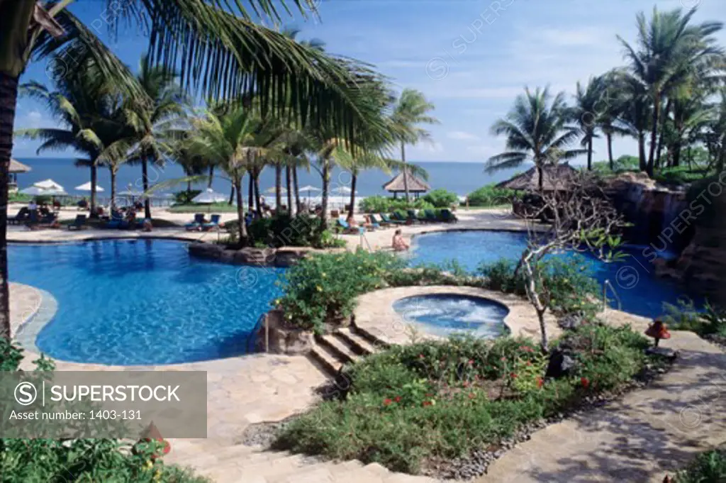 High angle view of tourists at a tourist resort, Le Meridien Nirwana Golf and Spa Resort, Bali, Indonesia