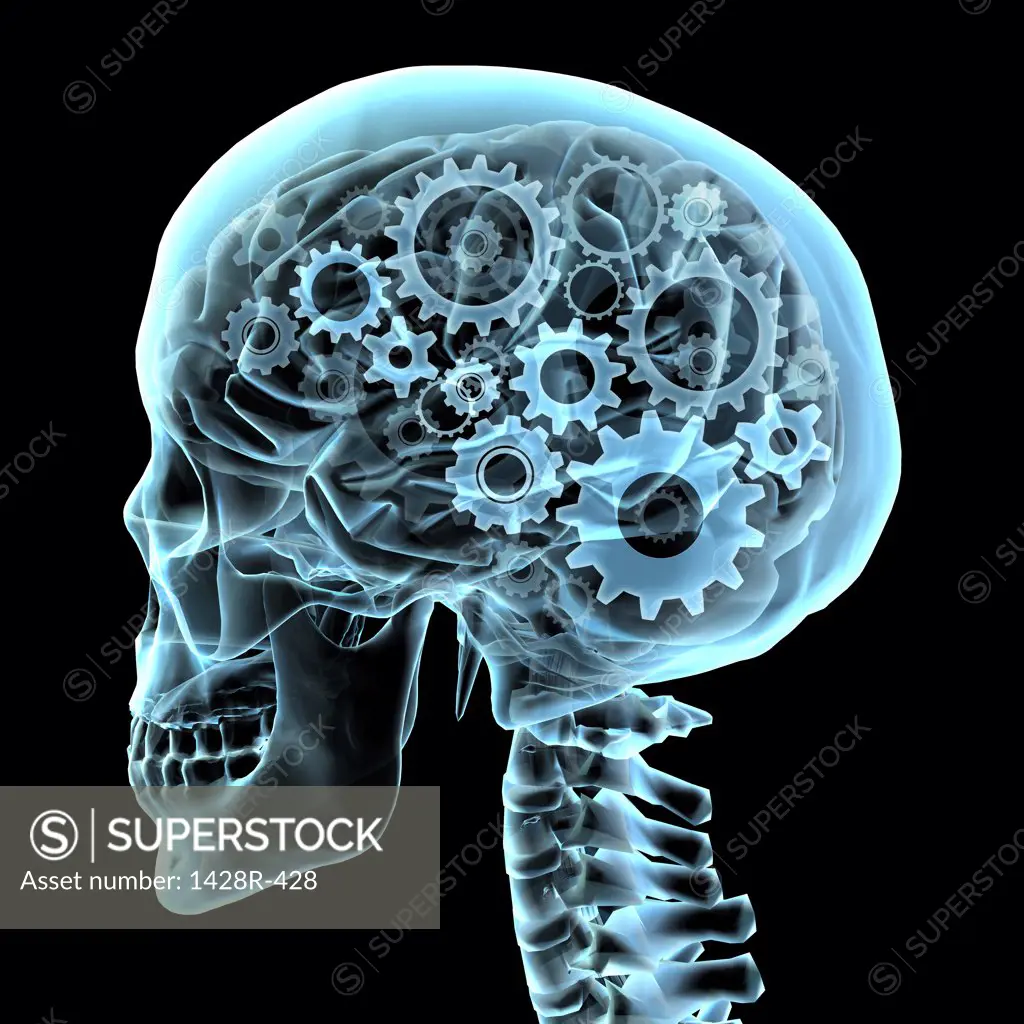 Brain with gears, Digitally Generated Image by Hank Grebe