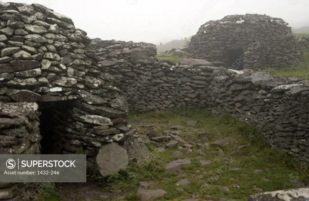 Beehive huts in a field, Ireland