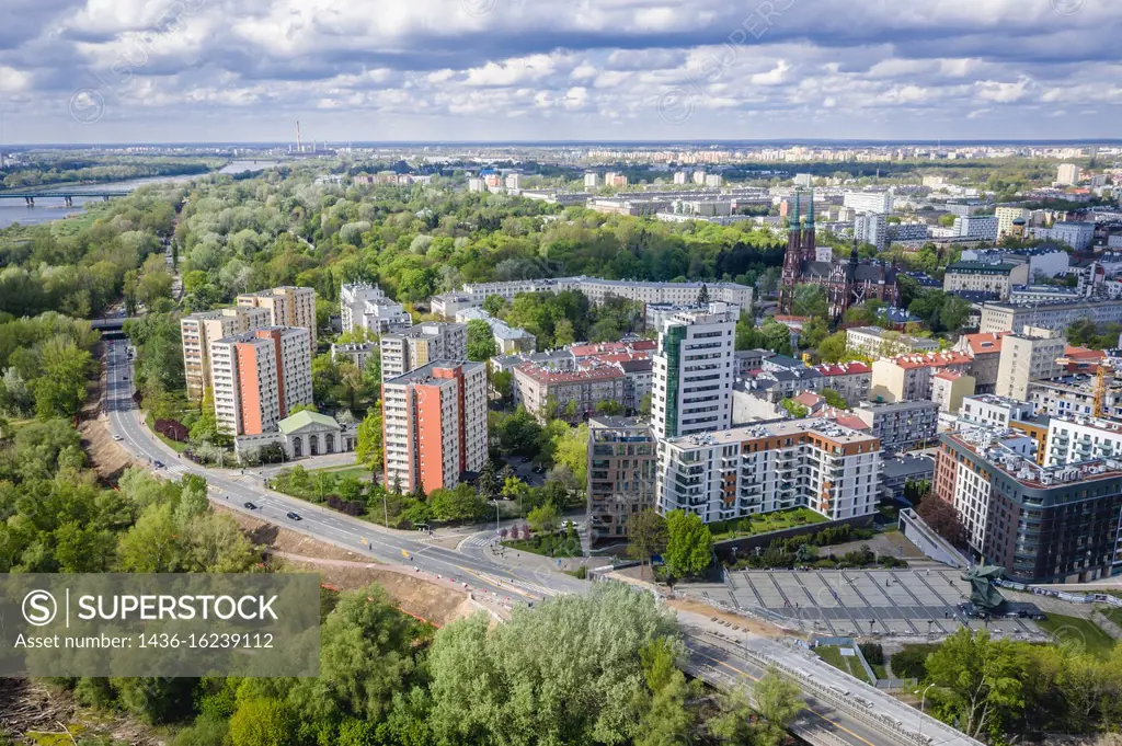 Aerial view in Praga Polnoc district of Warsaw, Poland.