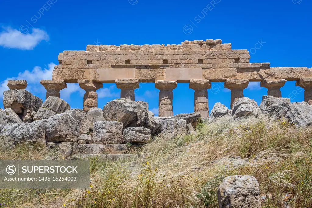 Remains of Temple C - Apollo Temple in The Acropolis of Selinunte ancient Greek city on the south western coast of Sicily in Italy.