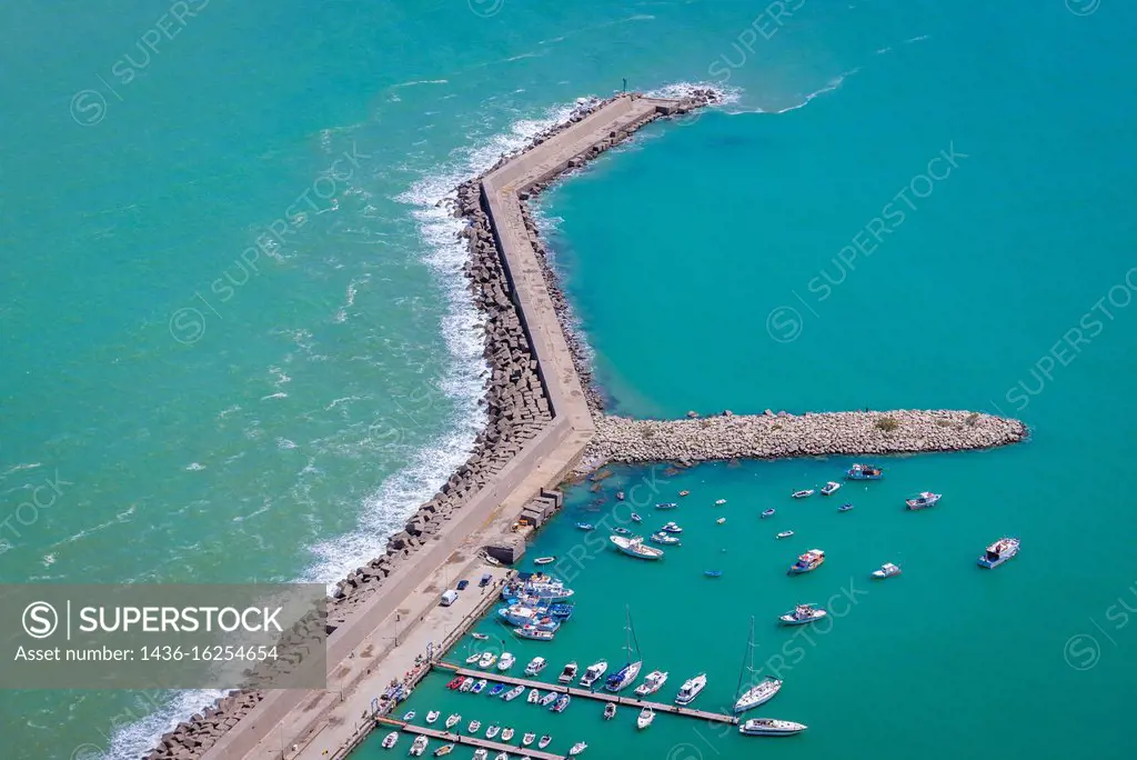 Marina seen from the top pf Rocca di Cefalu rock massif in Cefalu city located on the Tyrrhenian coast of Sicily, Italy.