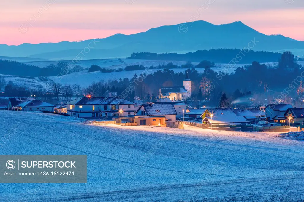 View of Diakova and Drazkovce villages at the end of winter, Slovakia.