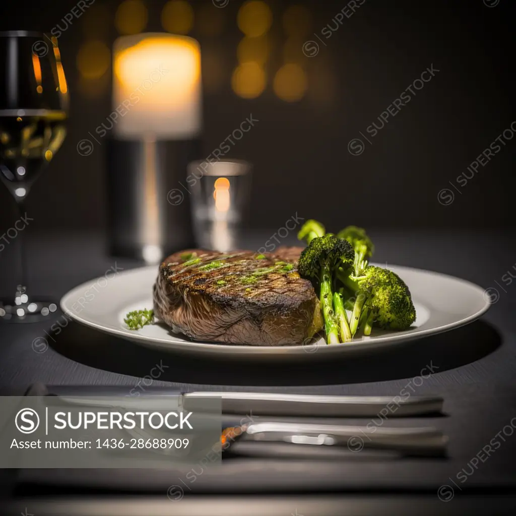 grilled steak with asparagus on a plate, generative ai.