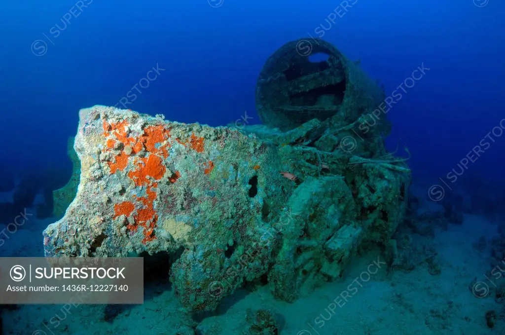 steam locomotive, shipwreck SS Thistlegorm (British armed Merchant Navy ship), Red Sea, Egypt.