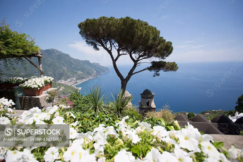 Ravello, Amalfi Coast, Sorrento, Italy. View of the coastline from Villa Rufolo.