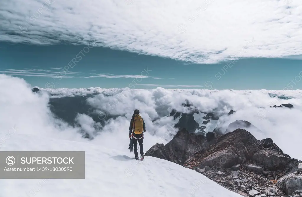 Climber on Tantalus Traverse, a classic alpine traverse close to Squamish, British Columbia, Canada