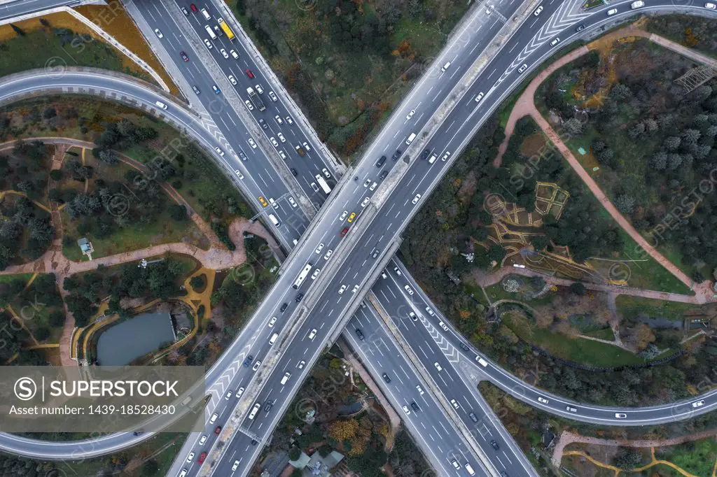 Turkey, Istanbul, Aerial view of traffic on highways