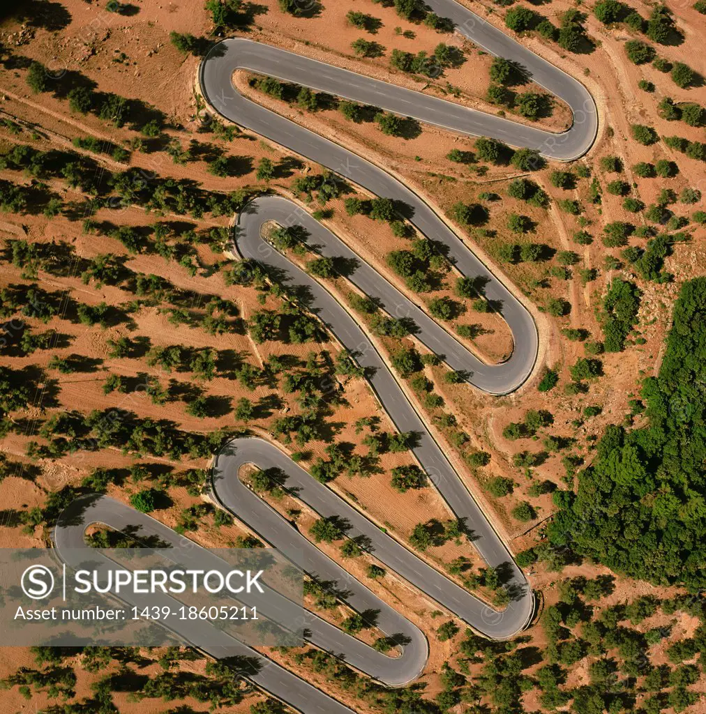 Spain, Majorca, Aerial view of winding mountain road