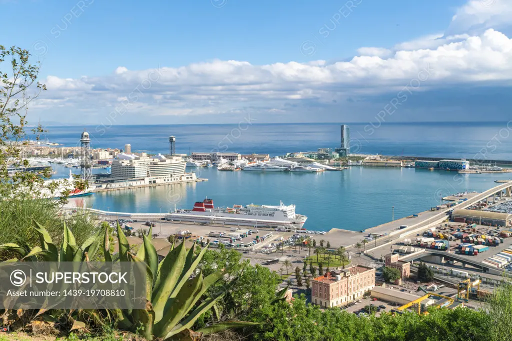 Spain, Catalonia, Barcelona, Ships in port and sea