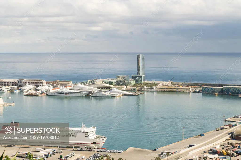 Spain, Catalonia, Barcelona, Ships in port and sea