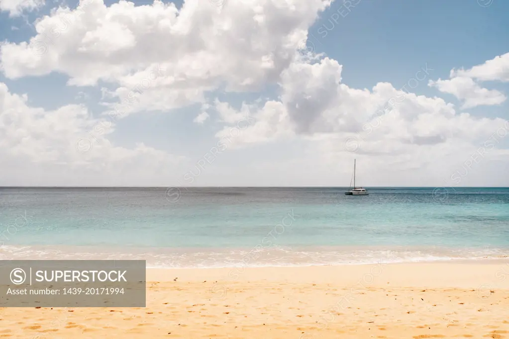 Antigua and Barbuda, Antigua, Caribbean Sea with sailboat