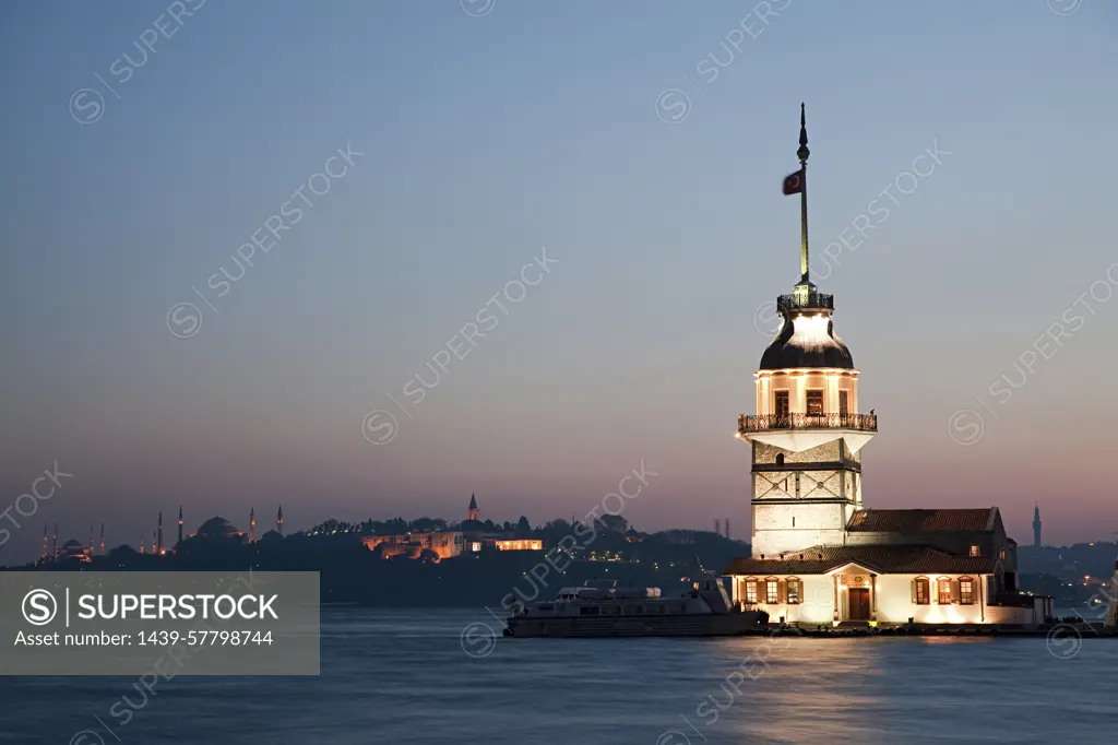 Maidens Tower in the evening, Istanbul, Turkey