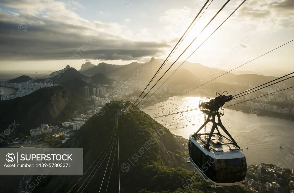 View of cable car from Sugarloaf mountain. Rio De Janeiro, Brazil