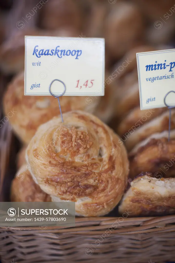 Close up of market pastries, Amsterdam, Netherlands