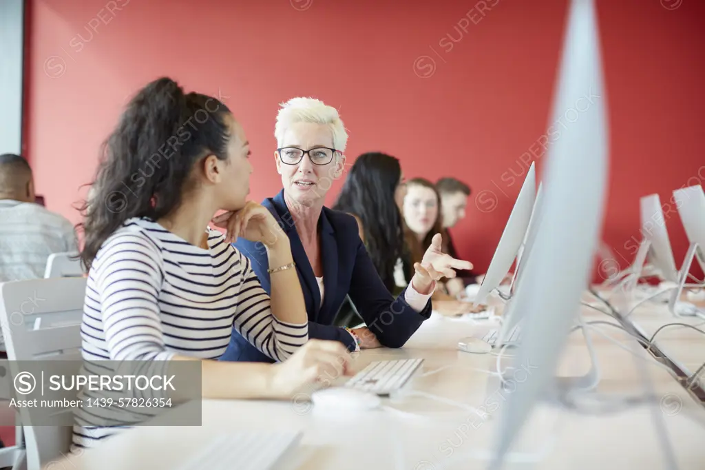 University students working at computer in class