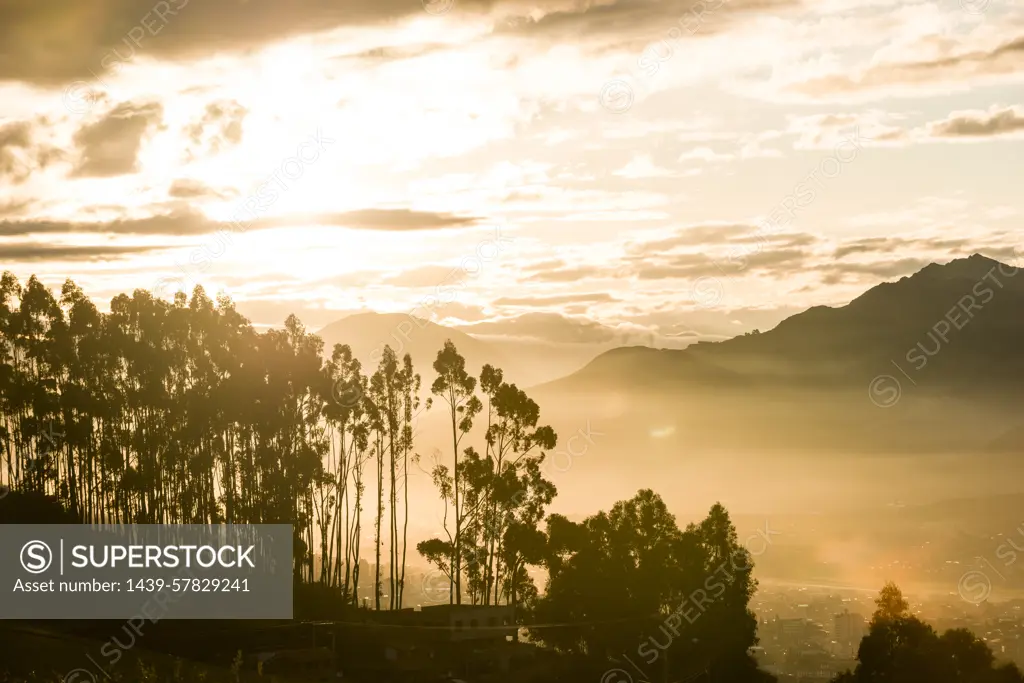 View over Cusco at dawn from Sacsayhuaman, Peru, South America