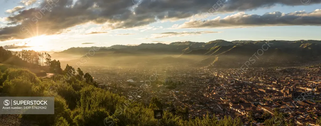 Panoramic view over Cusco from Sacsayhuaman, Peru, South America