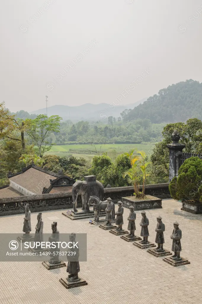 Rows of statues at Minh Mang Tomb, Hue, Vietnam