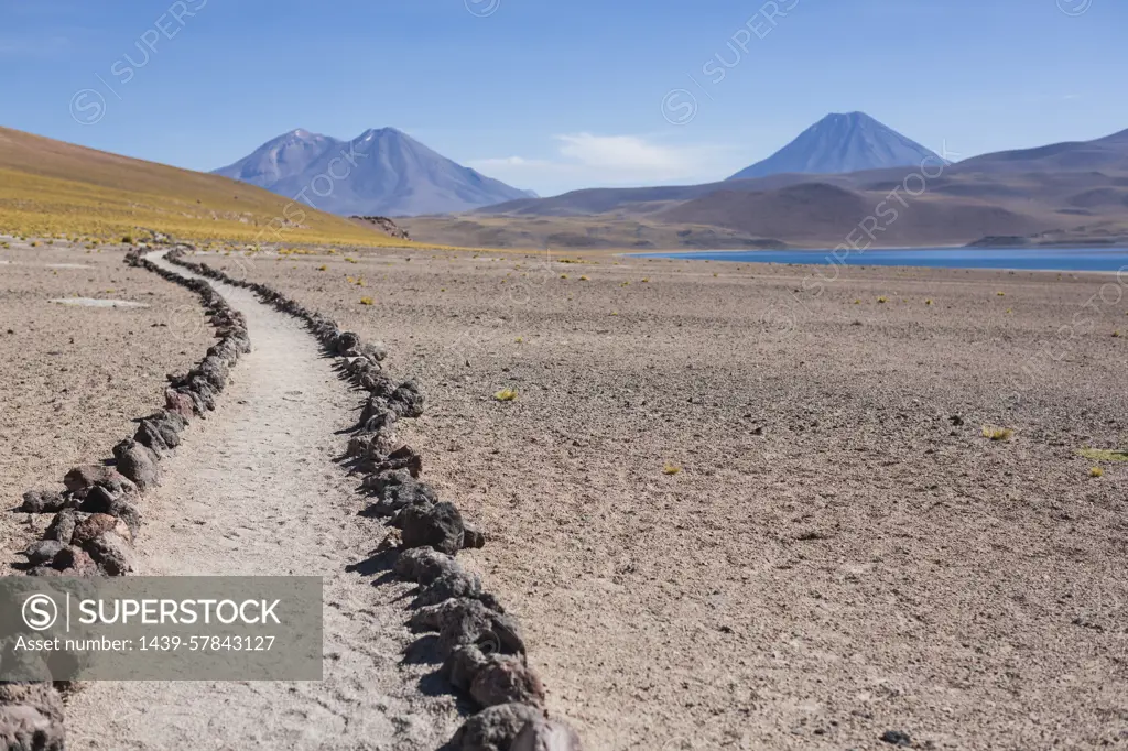 Path in sand in desert, San Pedro de Atacama, Chile