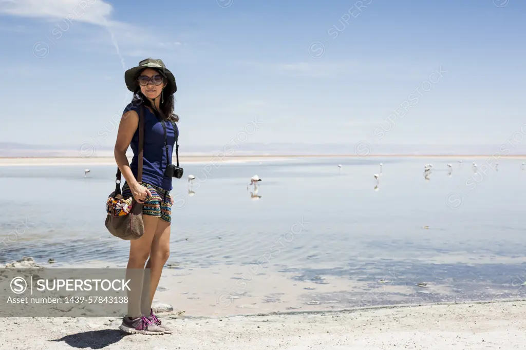 Woman by lake, San Pedro de Atacama, Chile