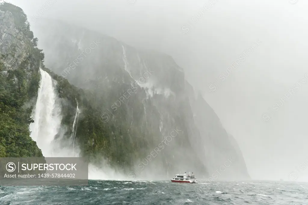 Waterfalls, Milford Sound, New Zealand