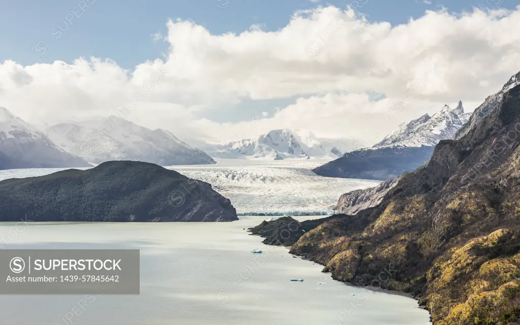 View of Grey glacier lake and Grey glacier, Torres del Paine National Park, Chile