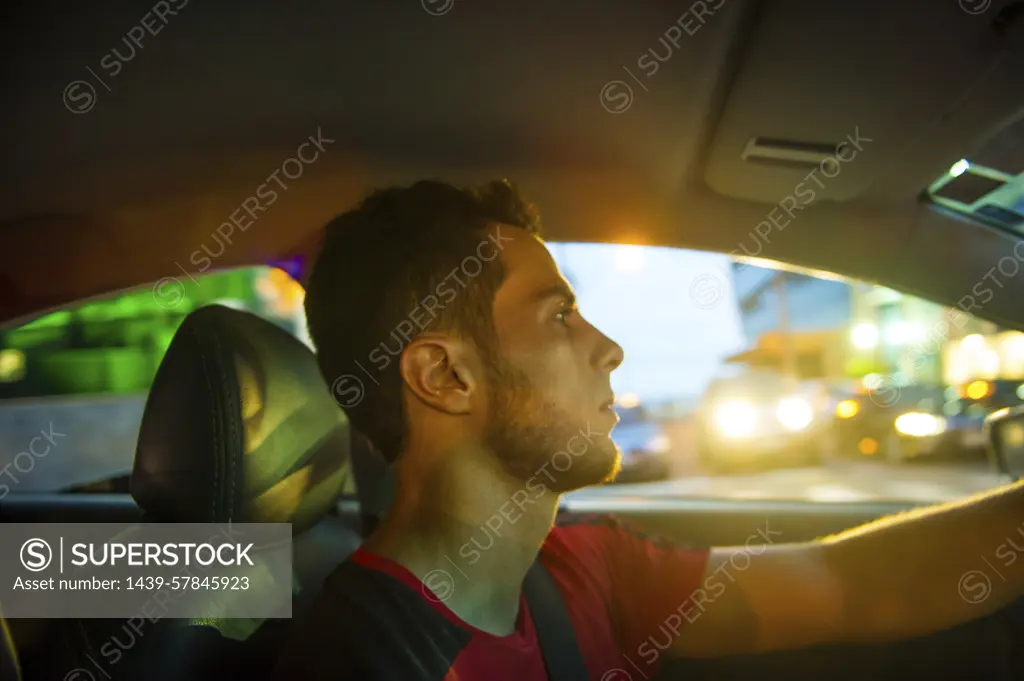 Man in car, Rio de Janeiro, Brazil