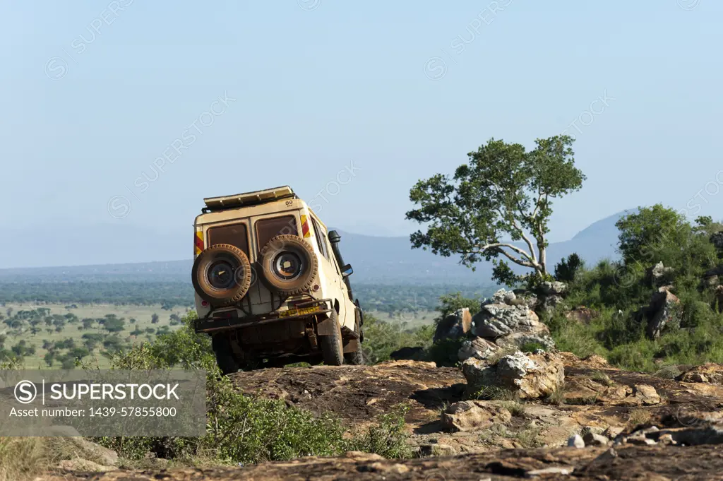 Safari vehicle, Lualenyi Game Reserve, Tsavo, Kenya