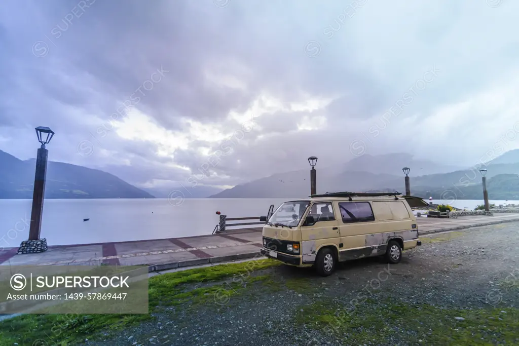 Camper van by sea, Chile