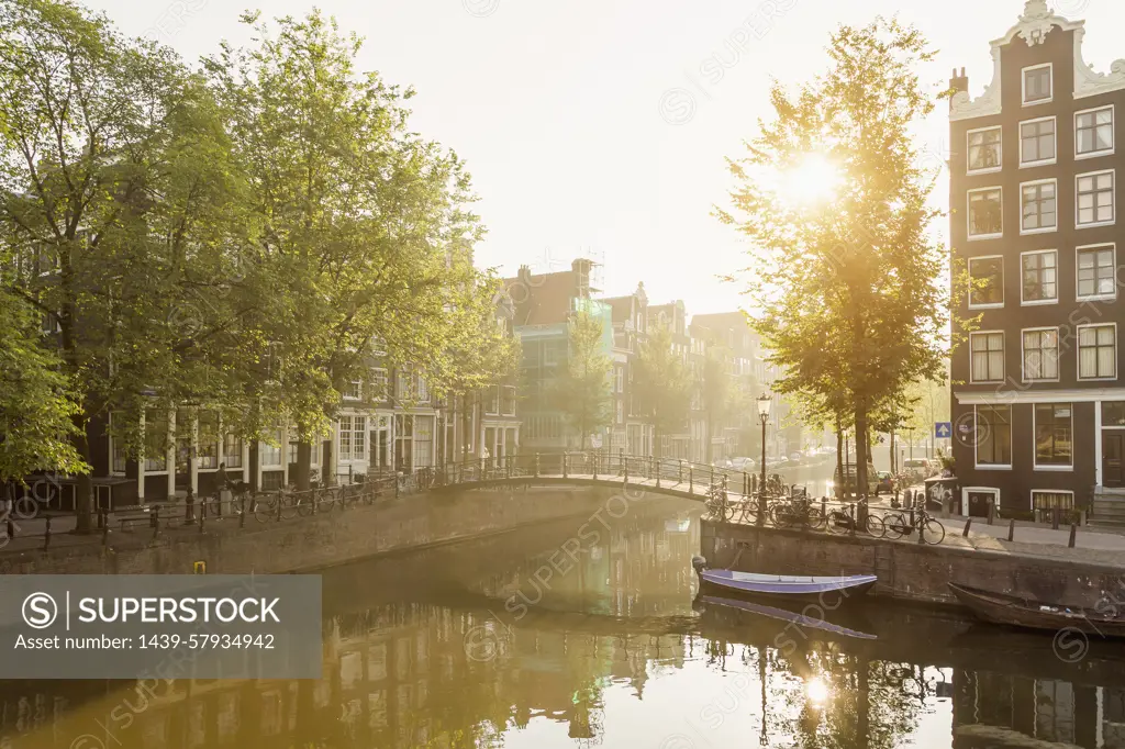 Tranquil view of canal, Amsterdam, Netherlands