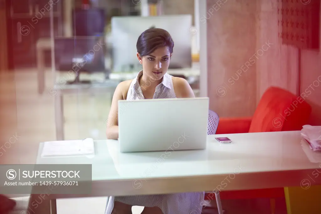 Young businesswoman working on laptop in office