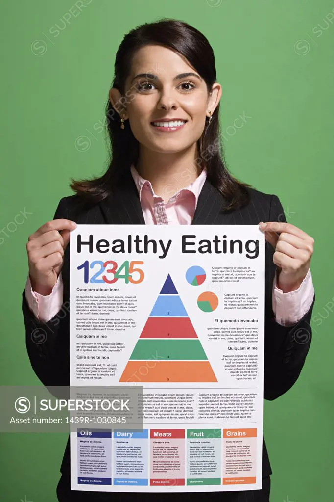 Woman holding a healthy eating poster