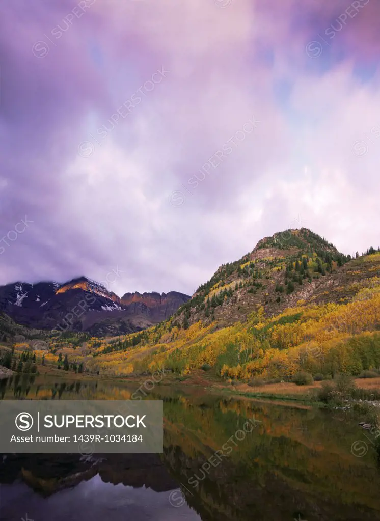 The maroon bells reflecting in maroon lake