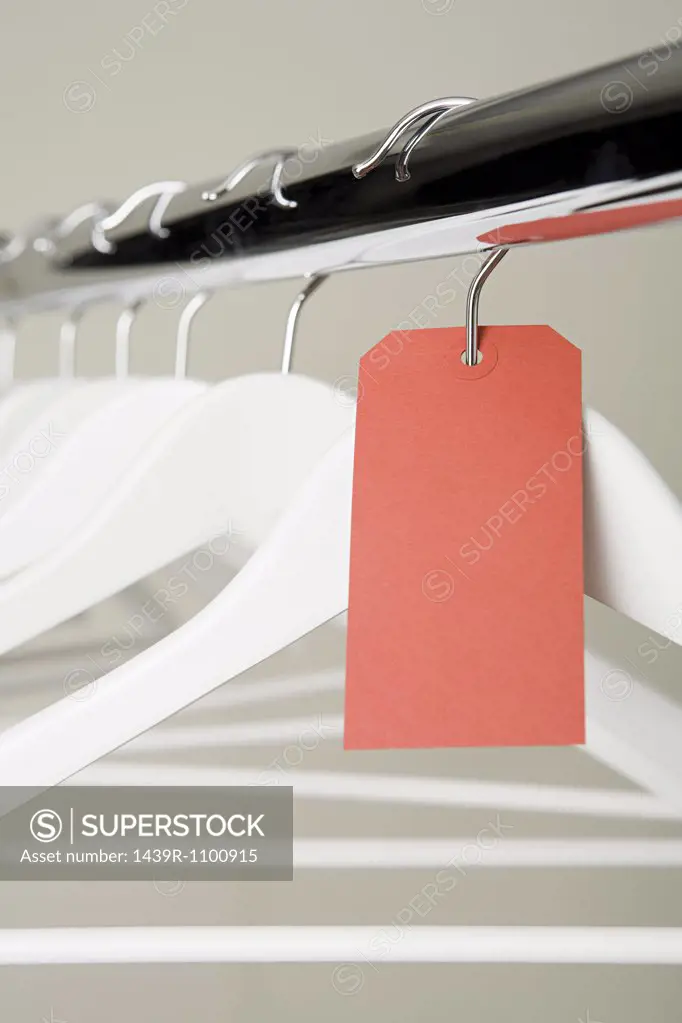 Red label on a clothes hanger